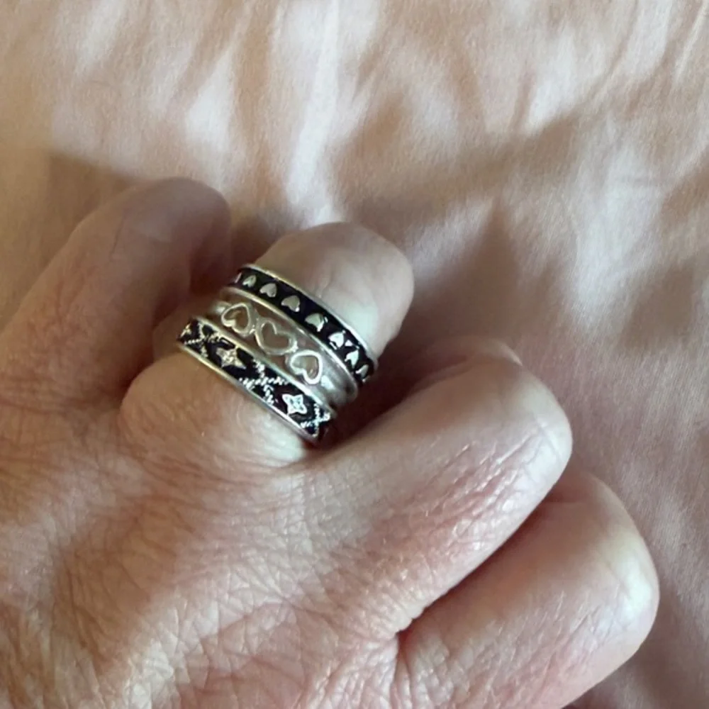 Elegant Silver-Toned Heart and Star Ring Set